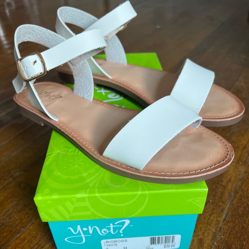 Y-Not? Ankle Strap Sandals in White